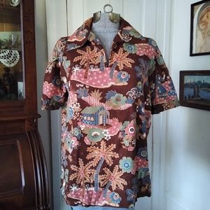 VINTAGE 1970s Unisex Hippie Tropical Asian Polo Shirt